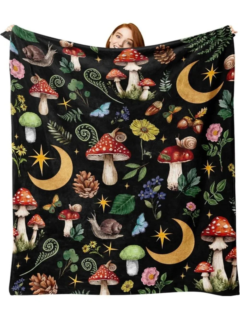 Cozy Mystical Forest Mushroom Flannel Throw Blanket | Fairy Tale Home Decor